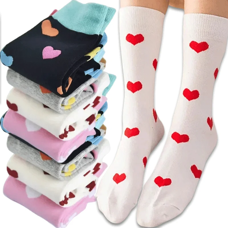 1/2pairs Women Sweet Heart Socks Long Cotton Socks High Tube Lovely Soft Short Sock Breathable Sweat-Absorbing Middle Tube Sox