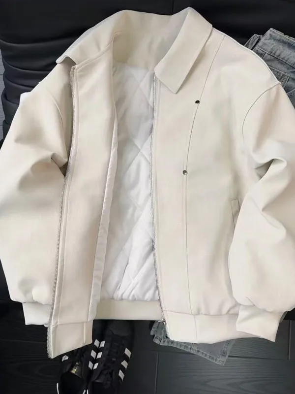 

Thiened Winter Cotton Jaet Men's Warmth Resistant Cold Stand Collar Leather Clothes Cleanfit Outerwear Trendy Long Sve...