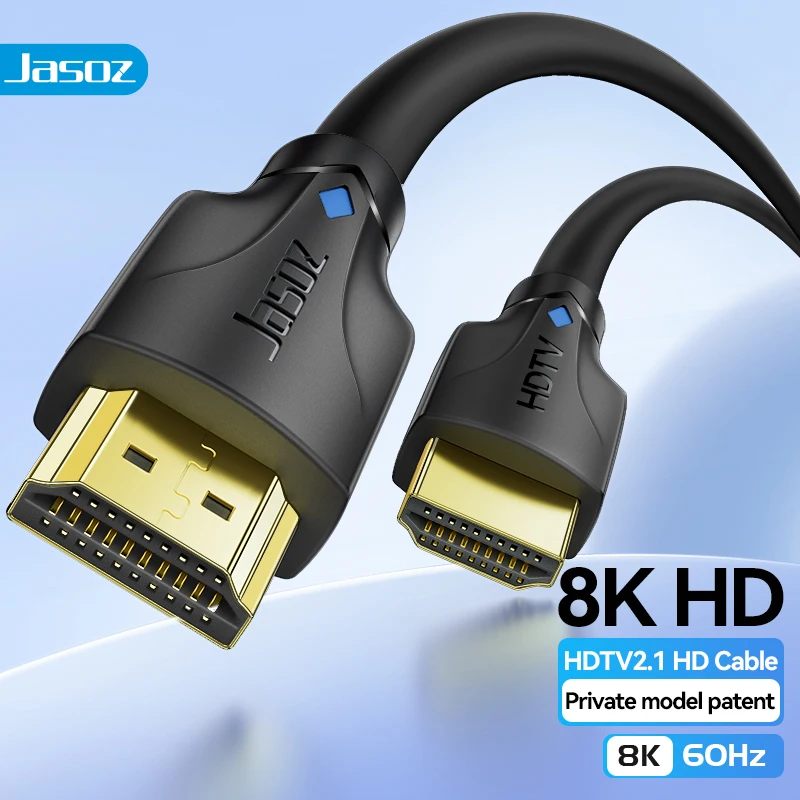 Jasoz 8K HDMI-kabel, compatibel met Xiaomi TV Box en PS5, 8K@60Hz, 4K@120Hz, HDMI 2.1, ultrahoog snelheid, 48 Gbps, eARC, Dolby Vision.