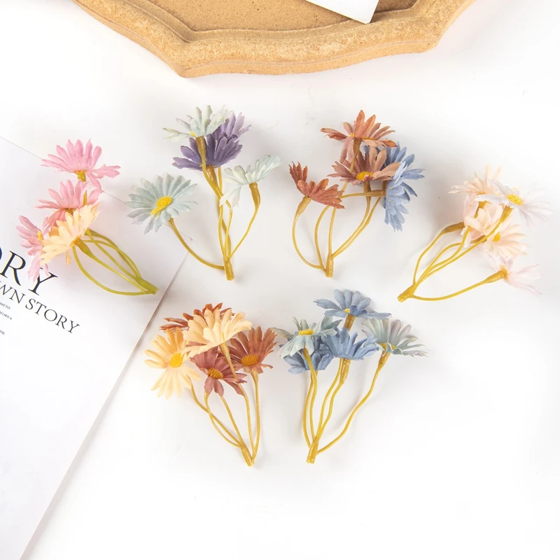 5PCS Artificial Flowers Mini Wedding Valentine\'s Day Bouquet Silk Daisy New Year Outdoor decora Home Scrapbook Needlework Candy