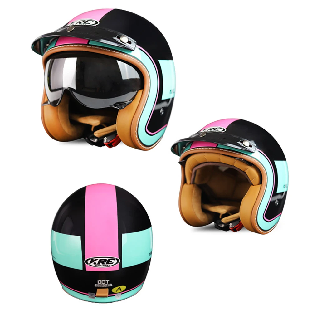 3/4 Motorcycle Helmet Retro Open Face Helmets Summer Biker Moto Helmet Wear-Resistant Motorbike Helmet Motorcycle Equipment Men