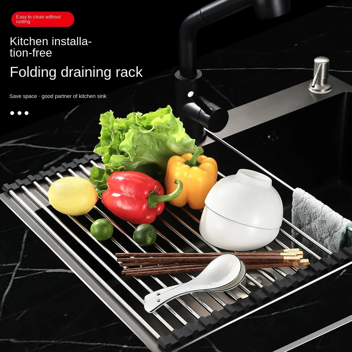 Sink Adjustable Dish Drainer Stainless Steel Drain Rack Fruit Vegetable Washing Drainer Tableware Drain Basket Kitchen Storage