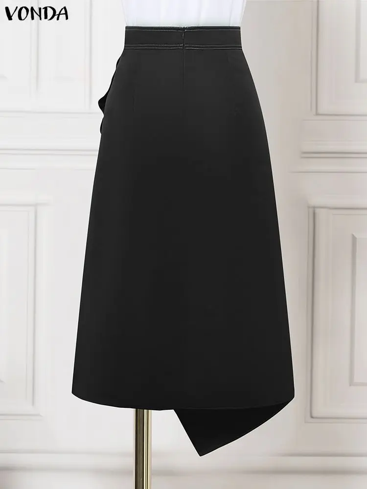 Faldas de satén de talla grande VONDA elegantes para mujer, Faldas plisadas asimétricas con botones de cintura alta, Faldas largas lisas a la moda Saia 5XL
