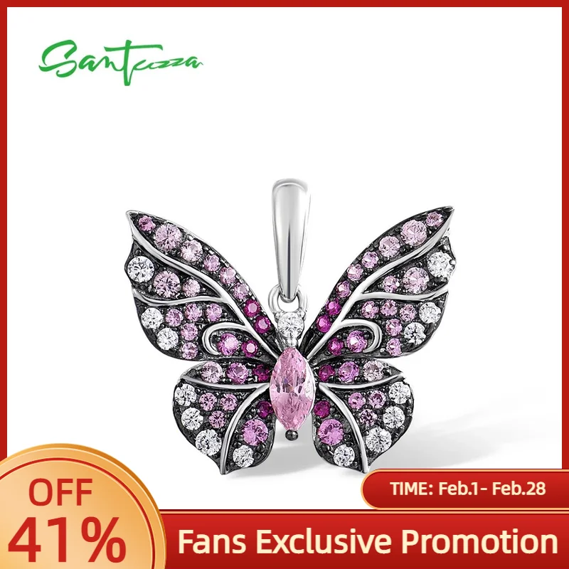 

SANTUZZA настоящая подвеска из стерлингового серебра 925 пробы для женщин, элегантный розовый сапфир, сафари, бабочка, модные вечерние ювелирные украшения