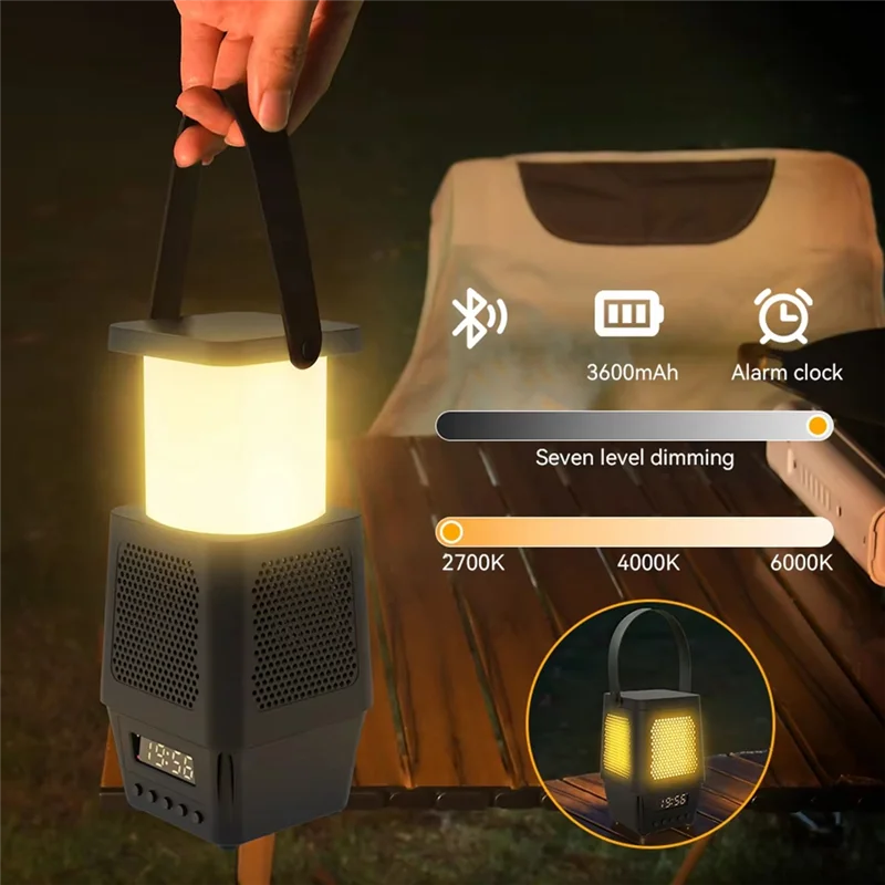 ABBP-réveil sans fil Bluetooth haut-parleur lampe à LED Rechargeable lanterne de Camping Portable pour voyage, Camping en plein air