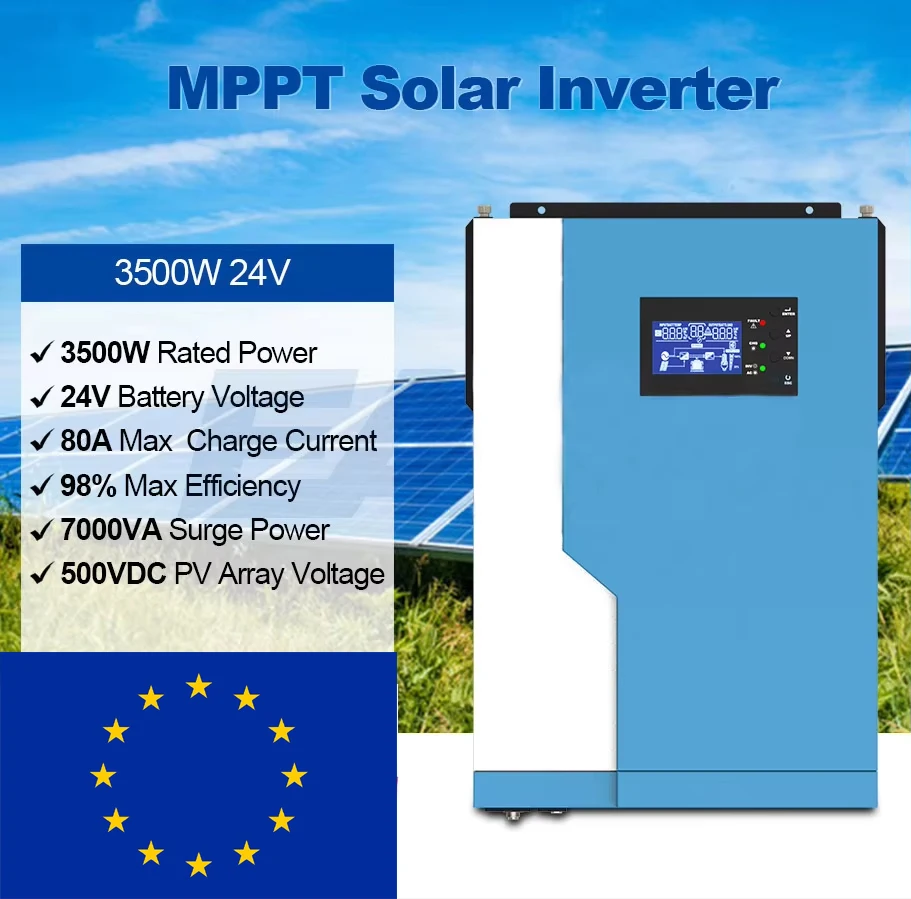 3500W Solar Pure Sine Wave Hybrid Inverter 24V 220VAC MPPT 100A Solar Charger PV 500V Input Running without Battery WIFI Monitor