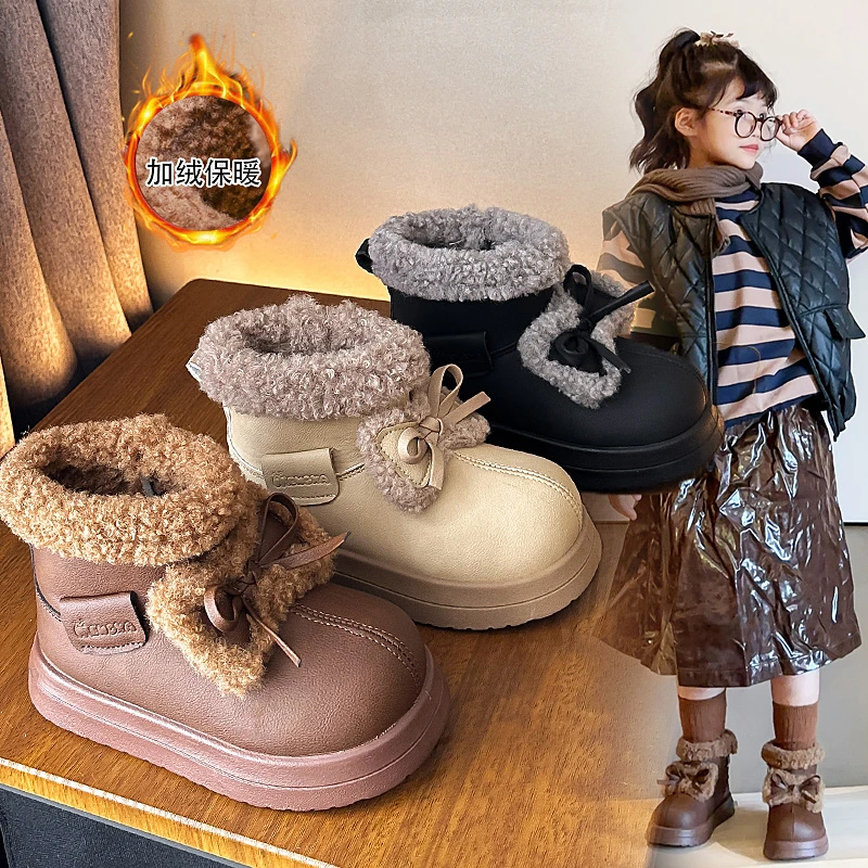 

Fashion Winter Fur Boots Children Korean Style Soft Warm Padded Cotton Shoes for Kids Anti-slippery Girls Warm Boots Plush Boots