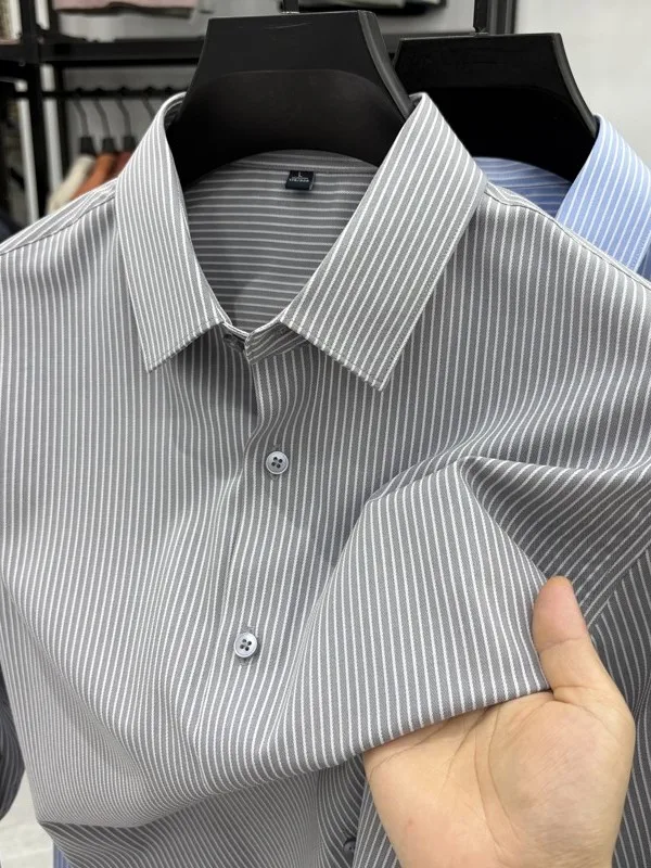 

Autumn Men's Casual Stripe Cotton Long Sve irt Anti-Wrinkle Busin Faion Versatile Loose Fit Printed irt