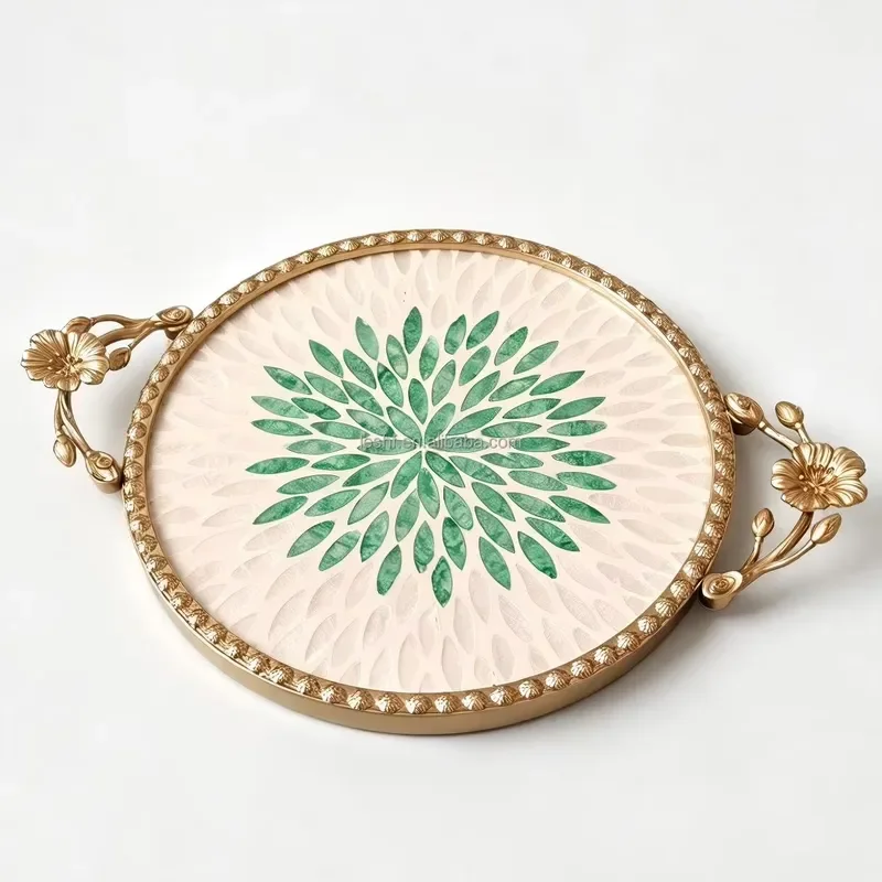 Art Deco Retro Luxury Pearl Mothershell Inlay Abstract Pattern Anniversary Lightweight Heat Resistant Tabletop Storage Tray