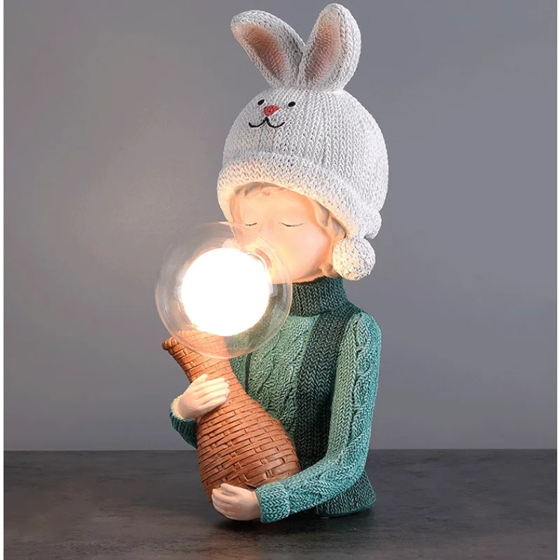 Cute Bubble Sweater Girl Table Lamp Eye Protection Desk Lamp Nordic Creative Bedside Kids Room Bedroom Study Resin Led Lighting