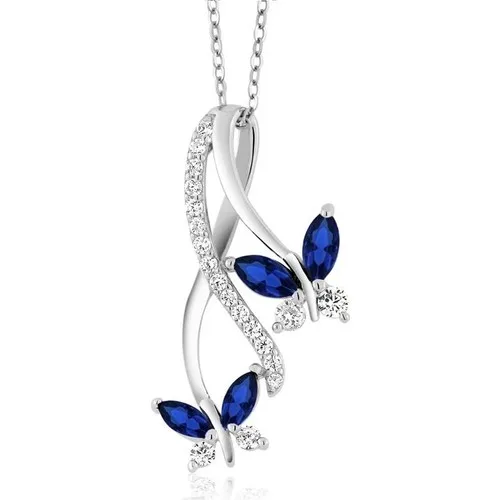 Enes Store Infinity Diamond Pattern Sapphire Cubic Zirconia Butterfly Silver Necklace