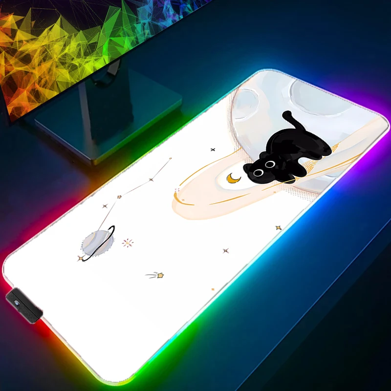 RGB LED ماوس الوسادة تصميم عدم الانزلاق حصيرة مكتبية أنيمي القط الألعاب الملحقات مخيط حواف للمنزل ولعبة ل لوحة الماوس اللاعبين #4