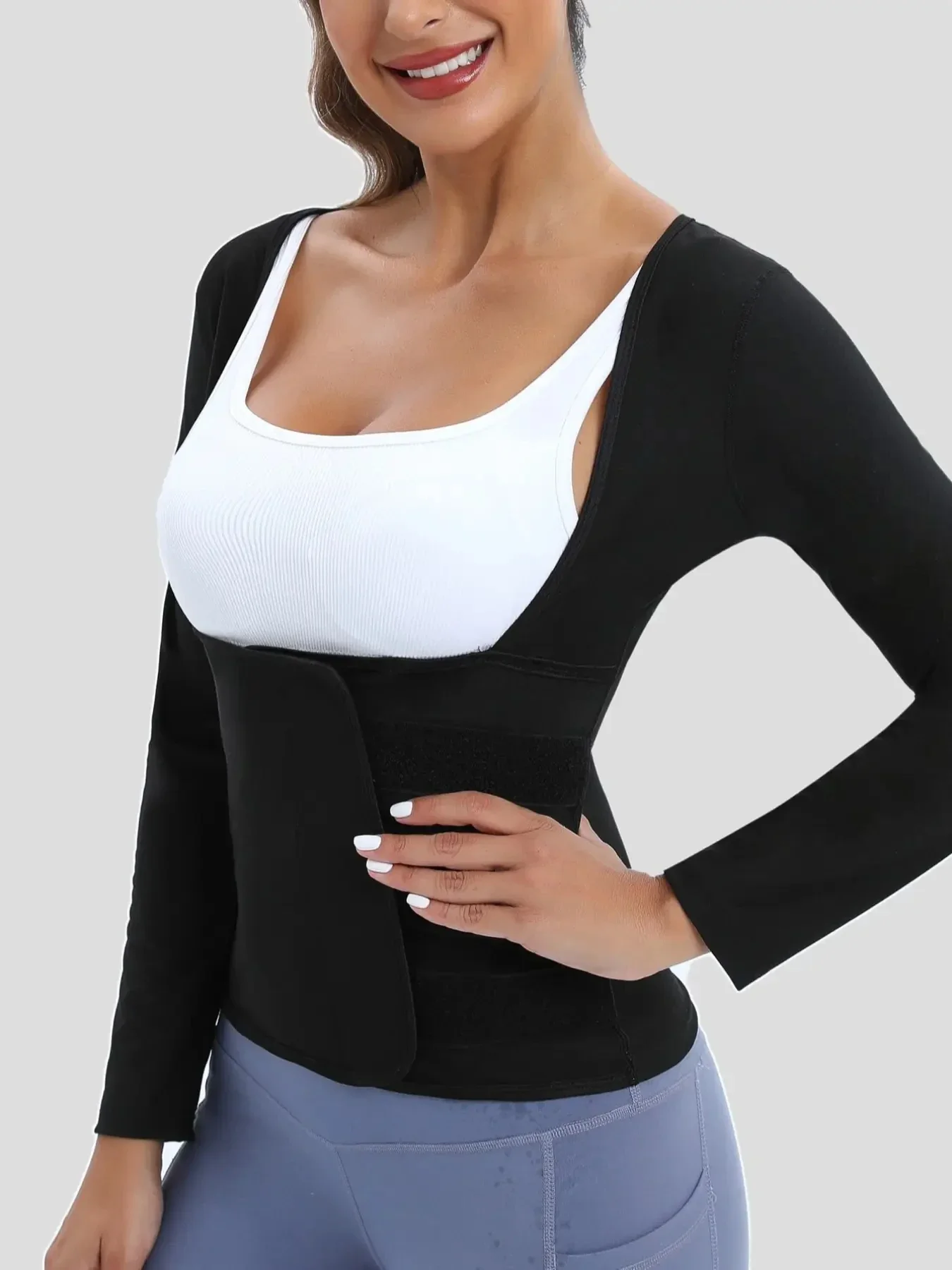 

Sauna Suit for Women Sweat Body Shaper Hot Waist Trainer Long Sleeve Shirt Workout Top|Shaping Sweating Long Sleeve Bodysuit