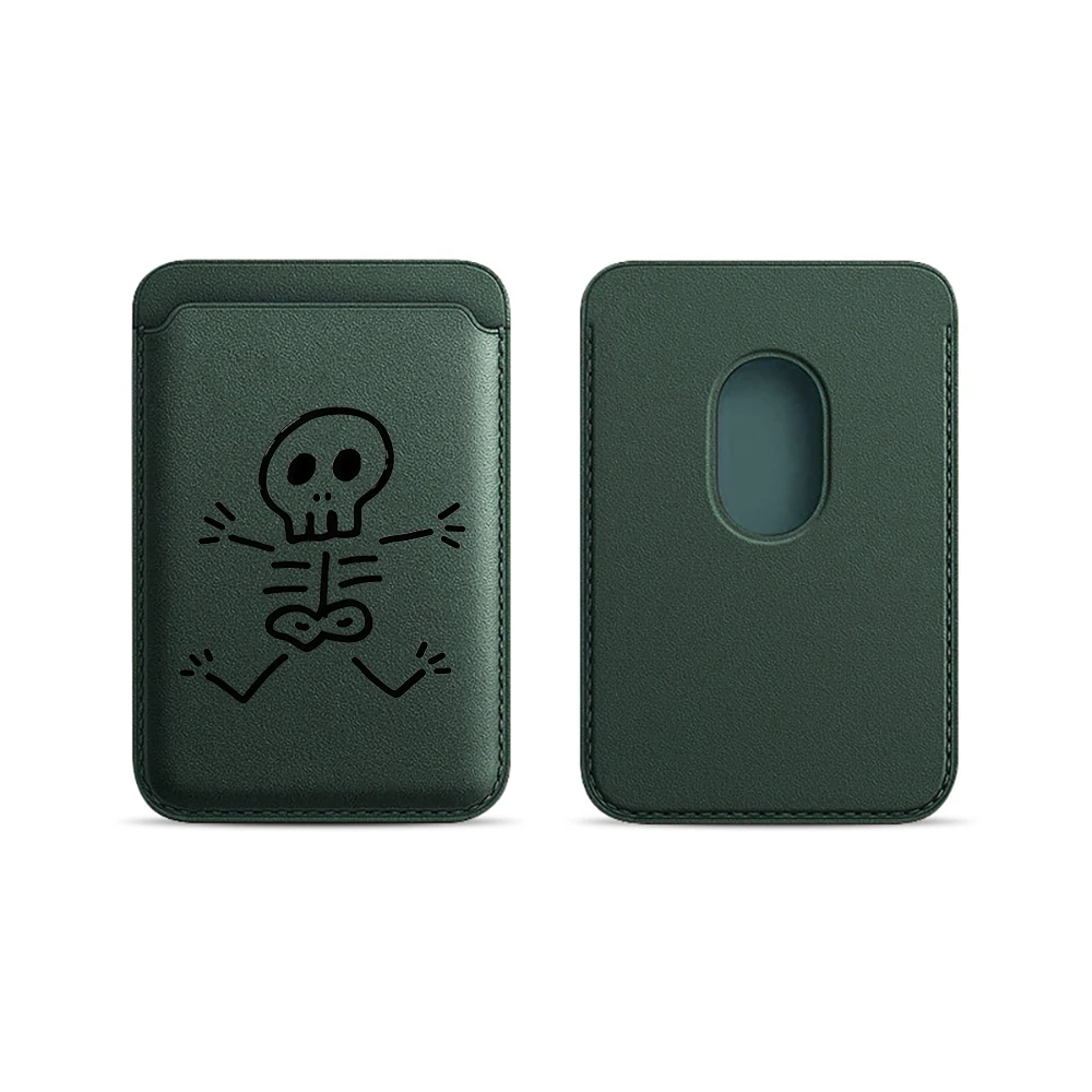 Künstlerische Totenkopf-Leder-Kartenhülle für Magnetische Hüllen, Geeignet für alle iPhones, für Magsafe-Karten-Handytasche – Detail 17
