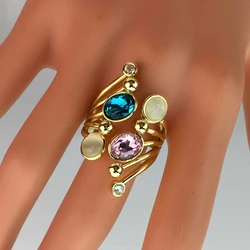 Yuminglai High Quality Ladies Big Party Ring 18K-Real-Gold-Plated Ring Free Delivery Gift FHK17161