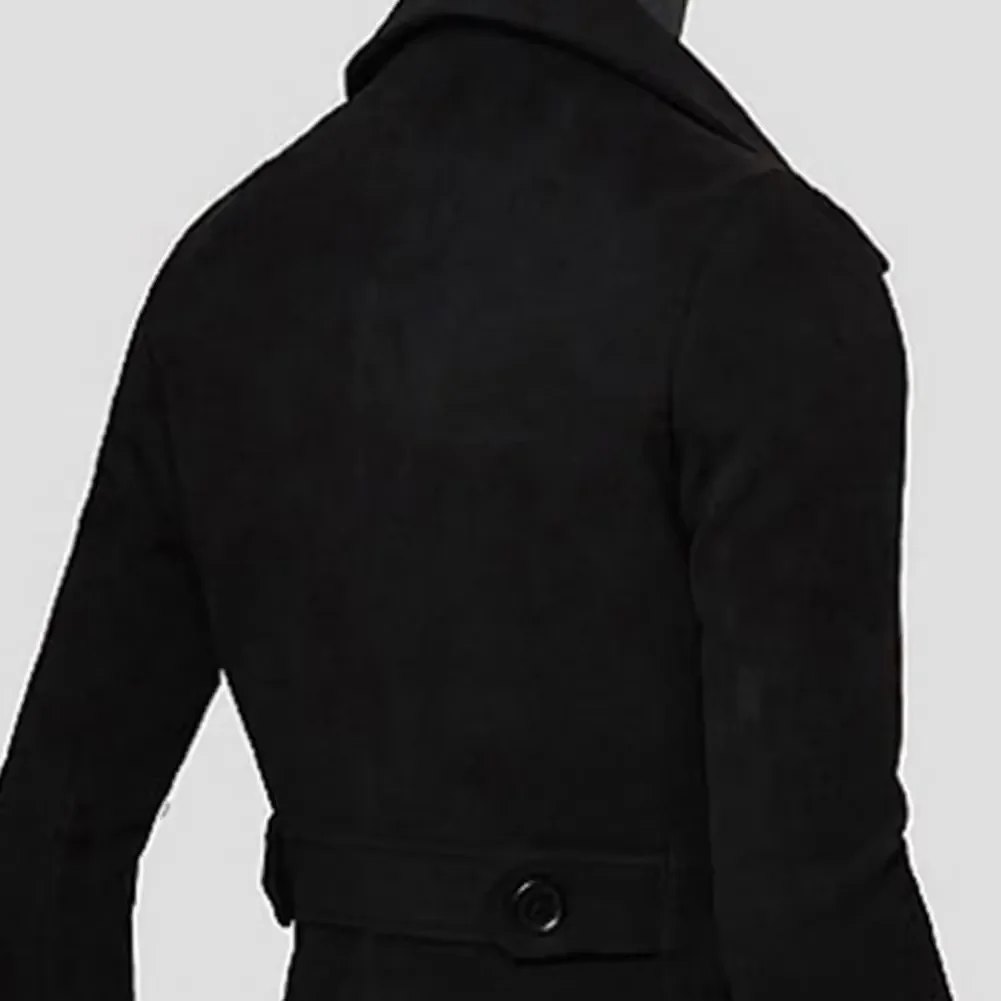 Simple Trench Coat Double-breasted Male Men Coat Coldproof Pure Color Jacket