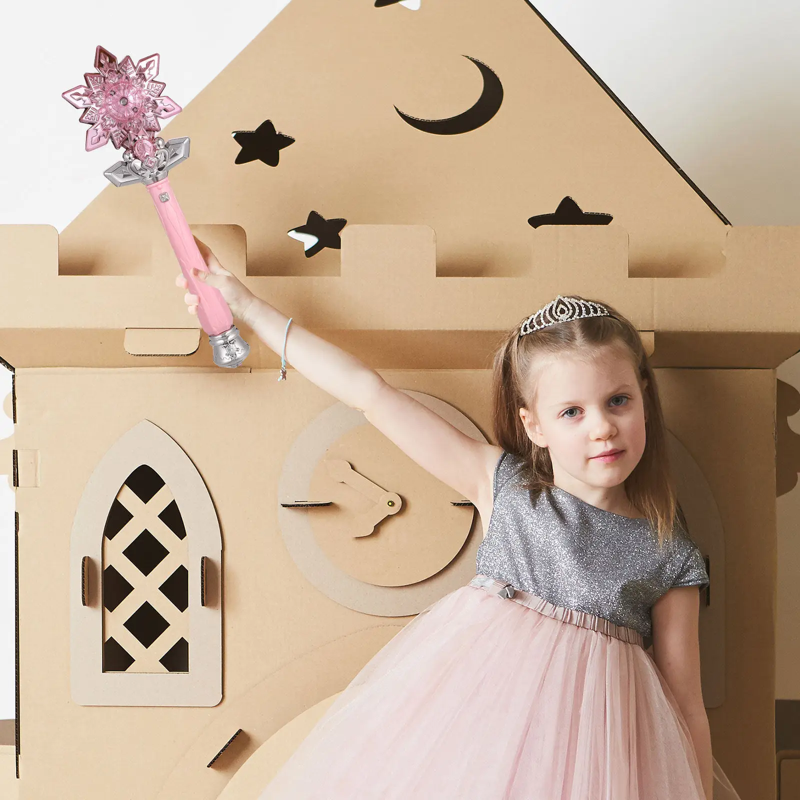 

Snowflake Wand Spraying Light Up Wand Princess Cosplay Prop Music Light for Kids Party Dress Up Toddler Light-Up Snowflake