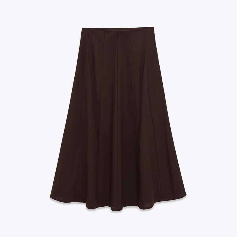

2026 Vintage High Waist Brown Skirt For Women Elegant A-line Midi Office Skirts Spring Autumn faldas mujer