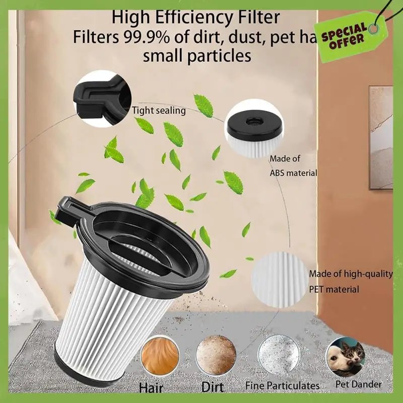 ABGP-مرشحات بديلة لمجموعة ملحقات المكنسة الكهربائية اللاسلكية Wyze مكونة من 4 فلاتر وفرشاة تنظيف واحدة