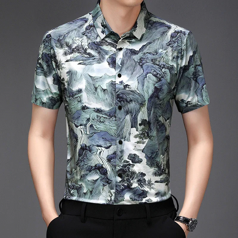 2024 New Men's Shirt Short Sleeve Non Iron Wrinkle Resistant Business Dress Graphic Printed Professional Casual Suit Shirt