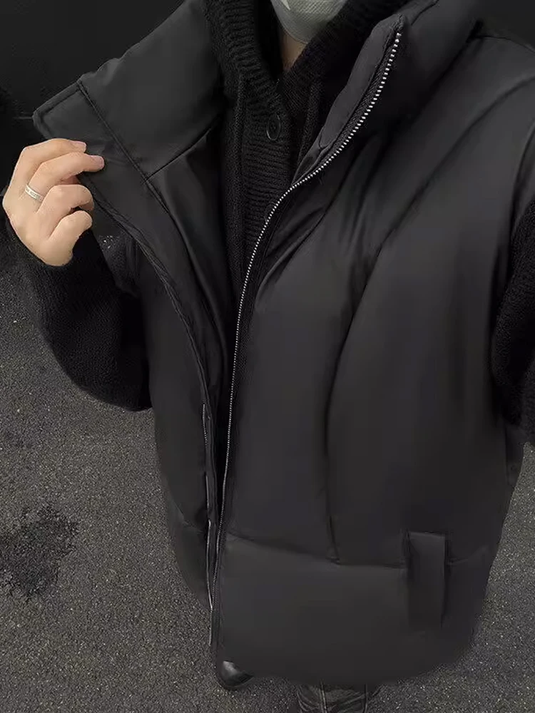 

Bla PU Leather down Jaet Men's Winter Thi Warm Workwear Cotton Vest Svel Outerwear oulder Pad Couple's Coat