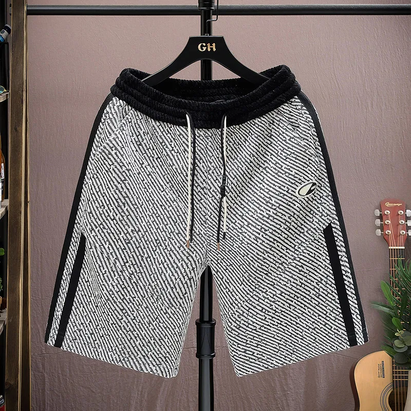 

Faionable Summer orts Men's Slim Fit Casual Pants Thin Five-Quarter Length Spor Sle Breathable Polyester Wfle Pattern