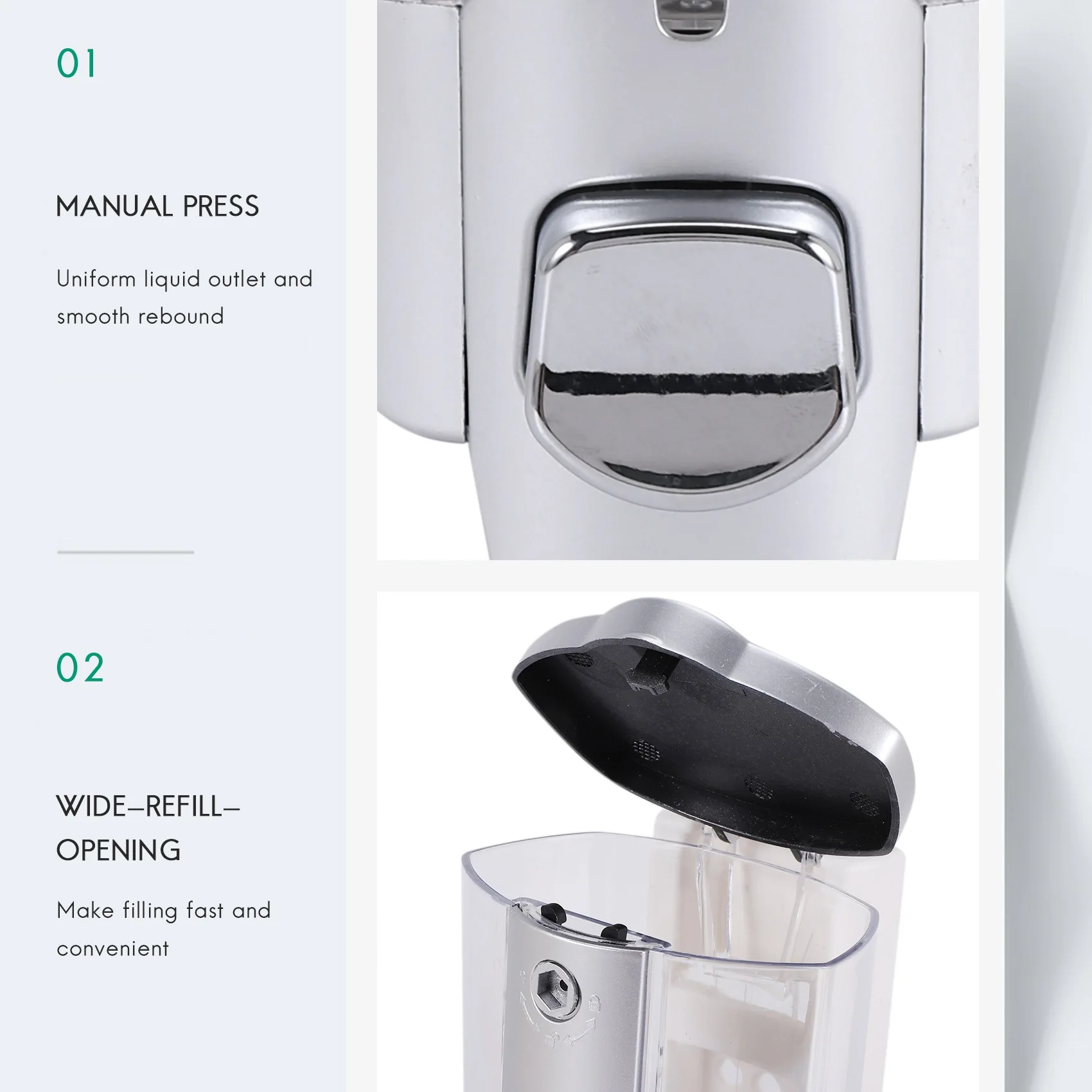 Dispenser sabun, Dispenser Tangan terpasang di dinding, Dispenser Gel tangan Manual 350Ml, Gel Mandi, Dispenser sampo untuk dapur