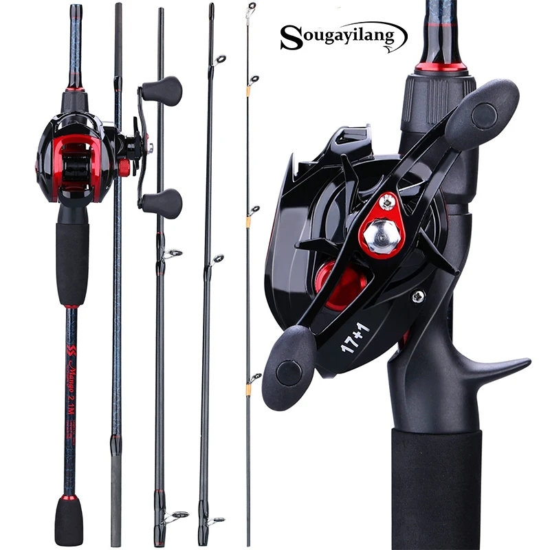 Sougayilang Fishing 1.8-2.4m Casting Rod Reel Combos 5 Pieces Casting Fishing Rods and 17+1BB Baitcasting Reels Set