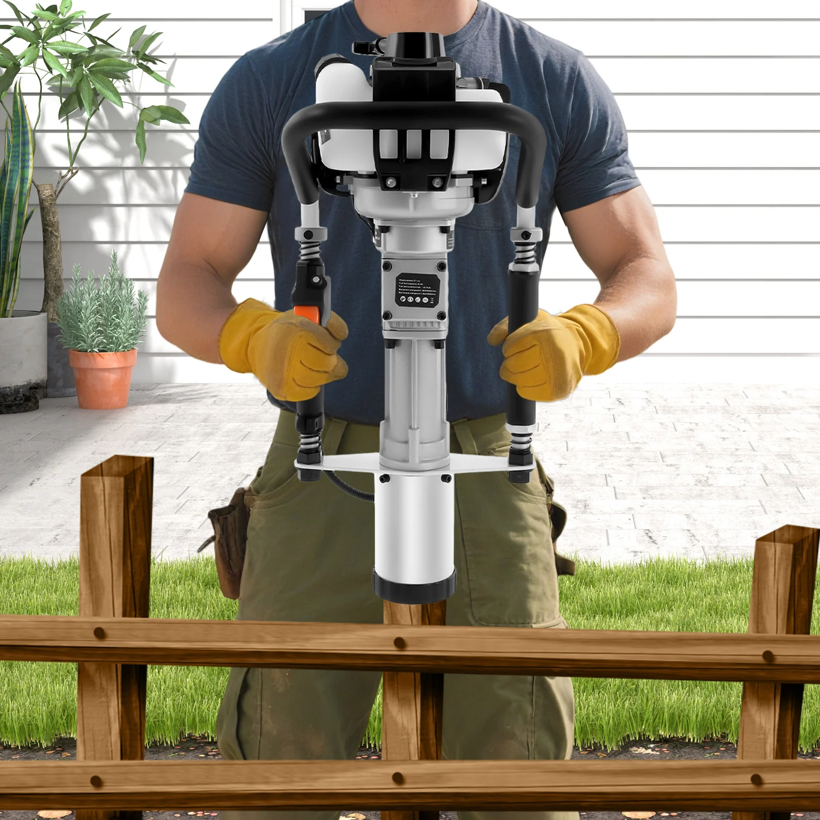 

37.7cc Fence Post Driver with Handle Heavy Duty Plastic Aluminum Iron for U Channel Fence Post Wooden Post Black