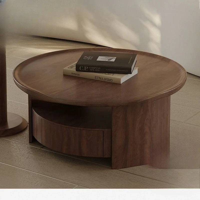 

Medieval style round combination coffee table living room small apartment walnut commercial solid wood wabi-sabi wind