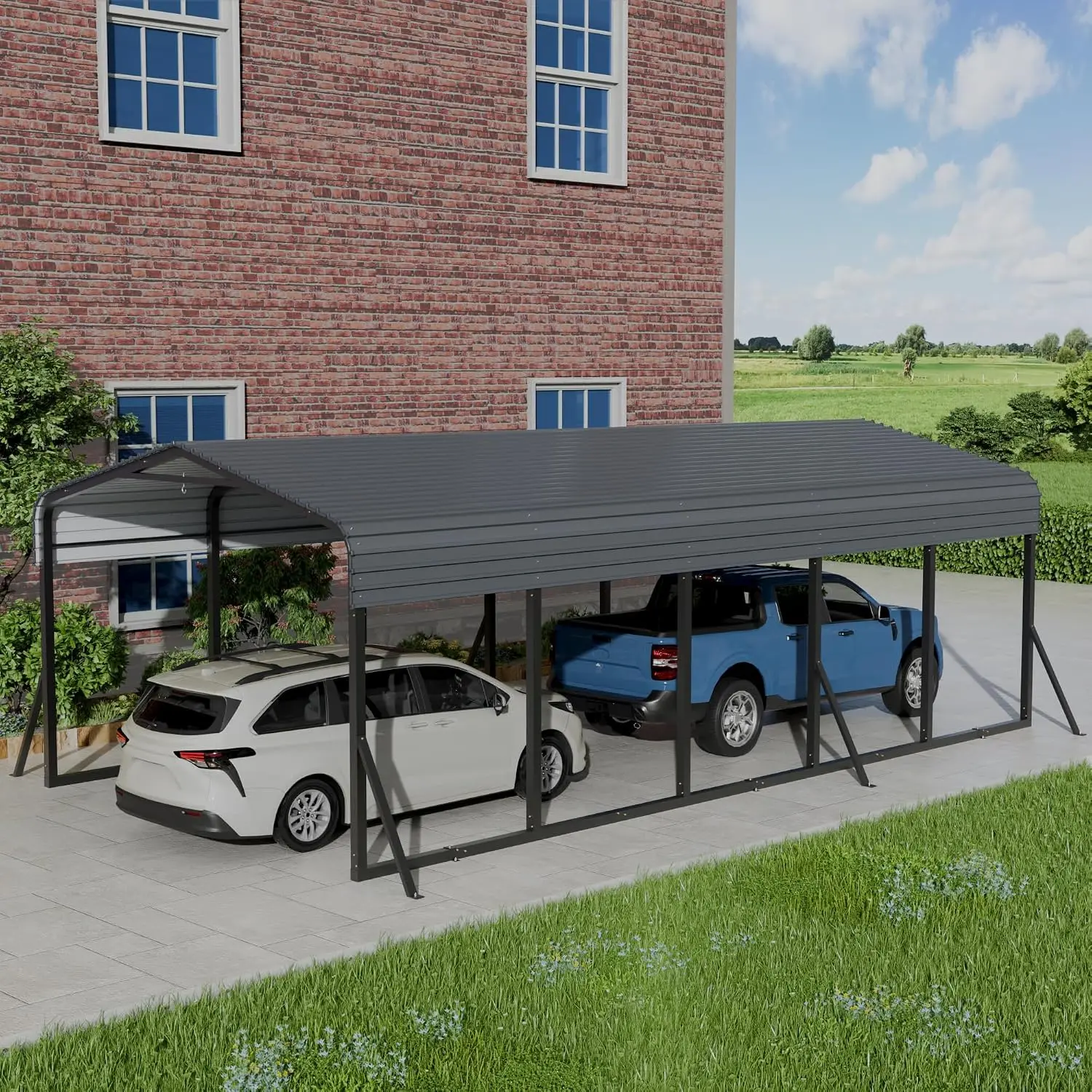 12x24FT Metal Carport, Heavy Duty Carport with Galvanized Steel Roof and Enhanced Base, Upgraded Large Outdoor, Customized