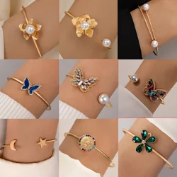 Women Golden Minimalist bracelet Star Moon Crystal Butterfly Shell Bracelets Vintage Adjustable Hand Accessories Jewelry Gift