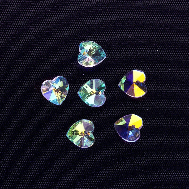 14mm AB 100pcs Crystal Heart Shape/Bear Shape 1 Hole Glass DIY Loose Beads Chandelier Prism Suncatchers