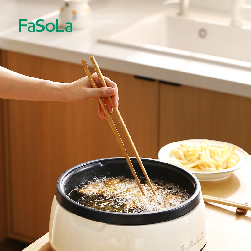 

FaSoLa Extra Long Reusable Bamboo Noodles Kitchen Chinese Food Cooking Chopsticks Natural Frying Chopsticks 13 Inches Brown