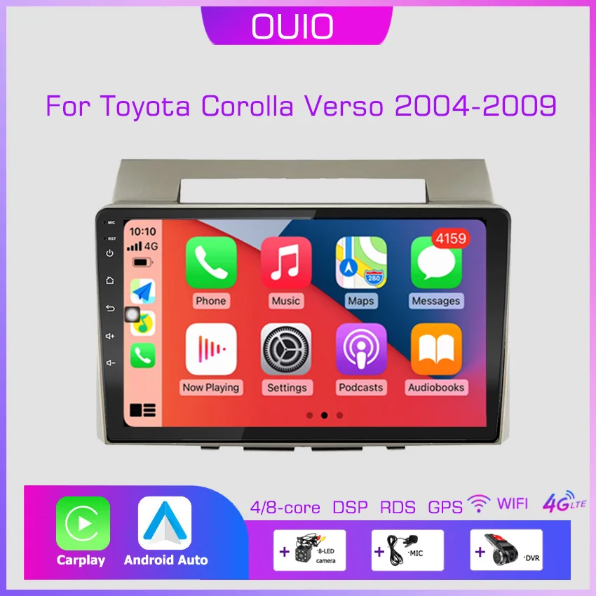 

2din 8G+128G Android 10 Car Radio Multimedia Player Carplay Auto GPS Navigation NO DVD For Toyota Corolla Verso 2004-2009