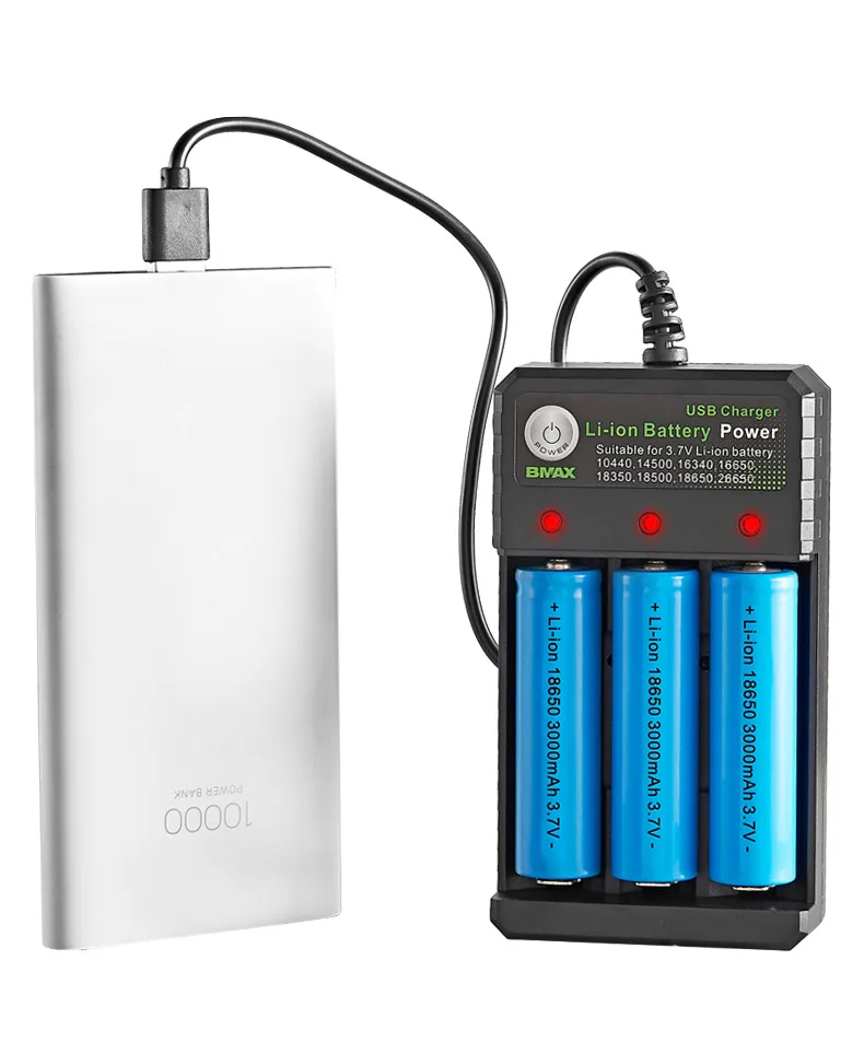 Smart 18650 Charger 3 Slots 4.2V Li-ion Battery USB Independent Charging 18650 18500 14500 16650 26650 Lithium Battery Charger view 4