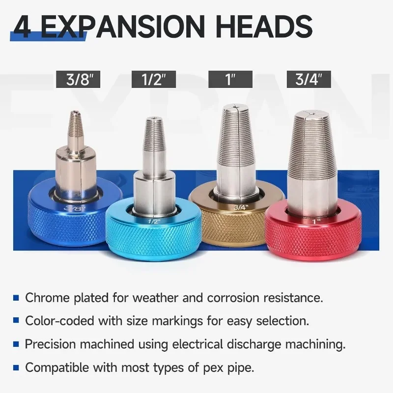 شحن سريع. رؤوس توسيع دوران تلقائي لمجموعة أدوات توسيع يدوية ProPEX مقاس 3/8,1/2,3/4&1 بوصة مع #4