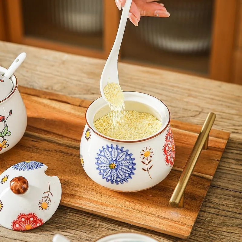 Kitchen Japanese Style Ceramic Seasoning Jar Salt Sugar Jar Household Oil Tank High Temperature Resistant Oil Pot Chili JarZJ156