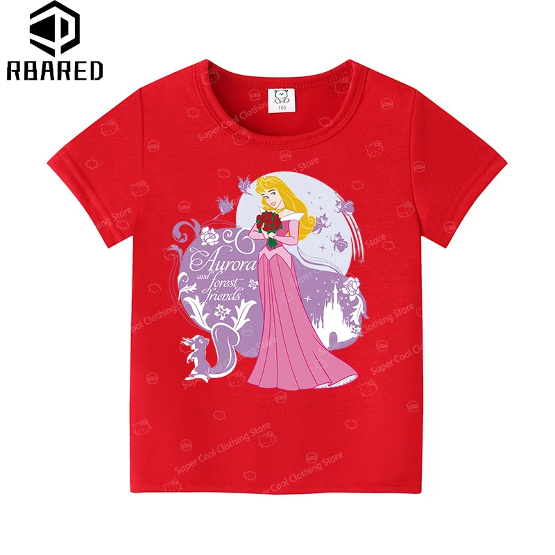 T-shirt per nuove ragazze estive 2024 Disney Rapunzel adatta per abbigliamento per bambini comodo abbigliamento per bambini in puro cotone al 100%