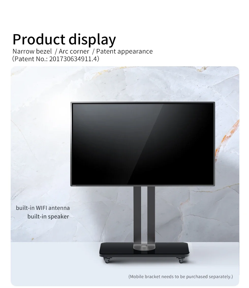 Tableau intelligent interactif LCD de 75 pouces, chariot de télévision Mobile mobile avec écran tactile multimédia, tableau blanc à écran plat interactif