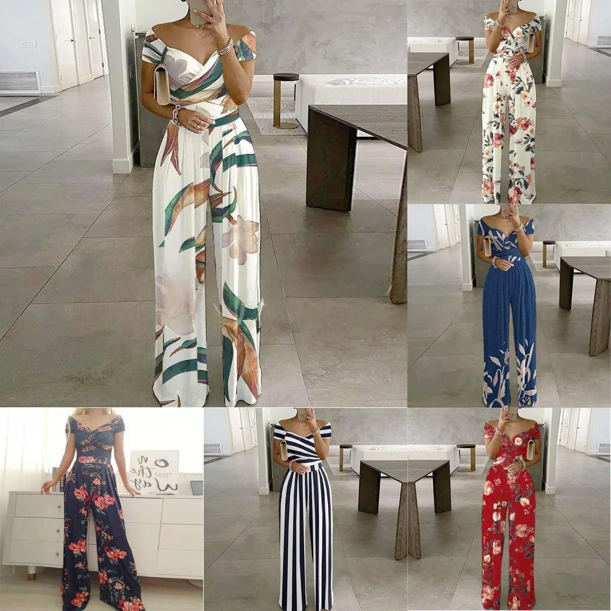 

Женский комбинезон на одно плечо с принтом, с высокой талией, лето 2023, тонкие длинные брюки с высокой талией, полиэстер, для женщин