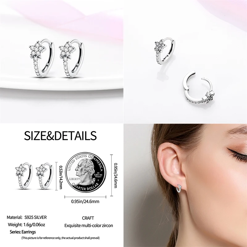 Real 925 Sterling Silver Rose Gold Color Zircon Love-Heart Shape Star Earrings For Women Fine Luxury Anniversary Jewelry Gifts