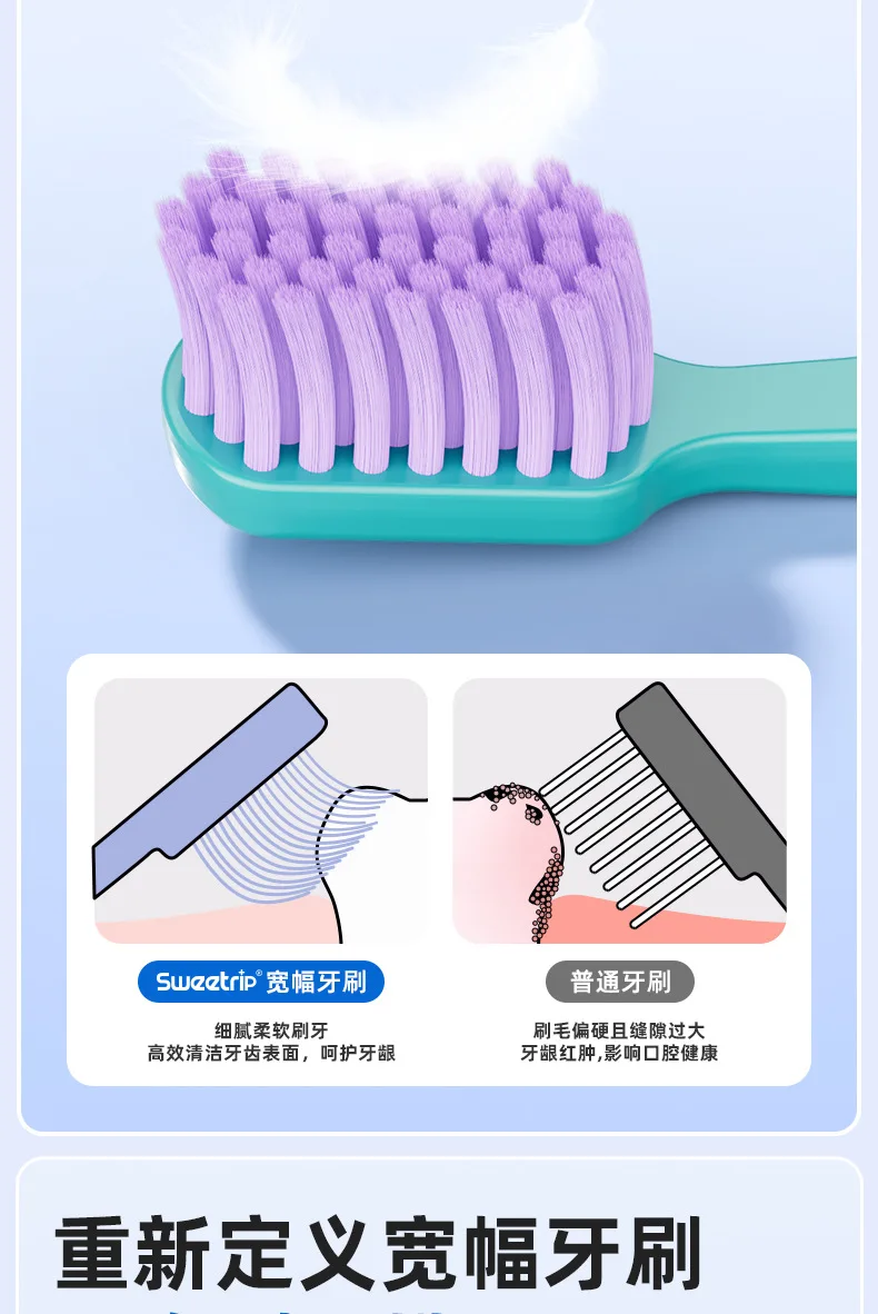 Adult thin wide toothbrush soft bristles advanced cleaning gum protection couple home wide head toothbrush