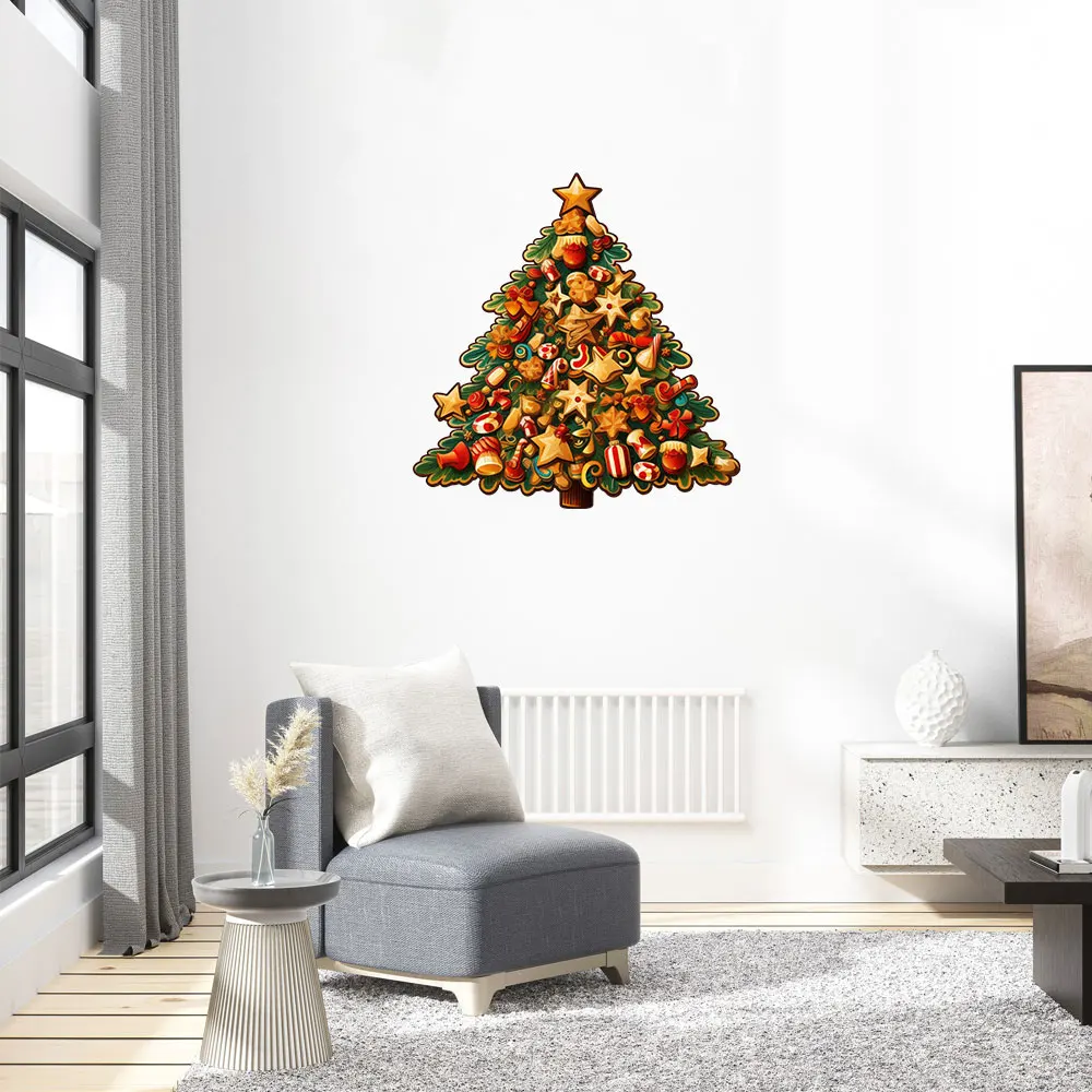 Rompecabezas de madera lindo árbol de Navidad caja de regalo patrón temático rompecabezas 3D personalizado regalo feliz para adultos educación juego de juguete para niños