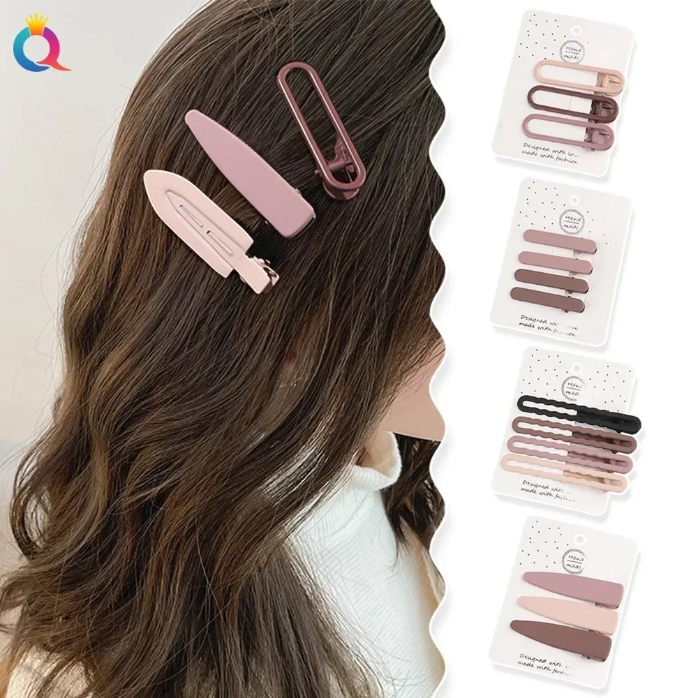 3Pcs Fashion Bangs Clip Coffee Color Duckbill Hair Clip Simple Metal Hairpin Sweet Pink Girls Hair Accessories Stylish for Women