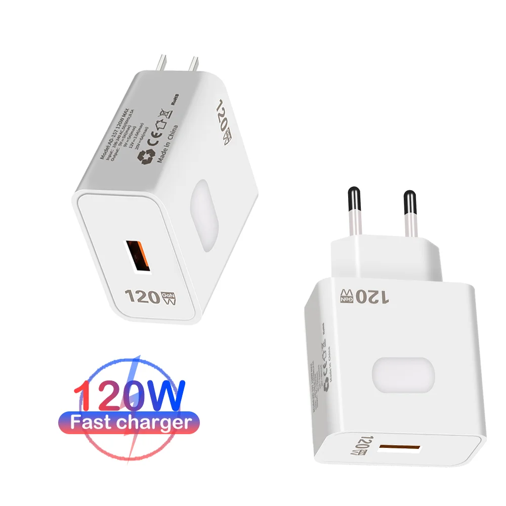

120W GaN USB Fast Charging Mobile Phone Charger EU/US Plug For Huawei Xiaomi 15 Pro/14 iPhone 16/15 Pro Max Samsung Wall Charger
