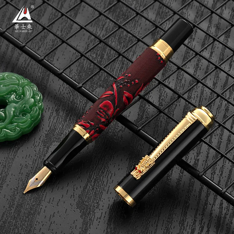 10PCS Metal faucet pen wrapped in crocodile skin, high-end business gift 26 iridium dual color bright tip