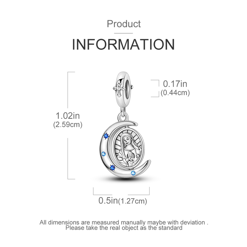 دلايات أصلية من الفضة الإسترليني عيار 925 مطلية بالقمر الأزرق ومريم العذراء أساور مناسبة للنساء لصنع المجوهرات هدايا رائعة