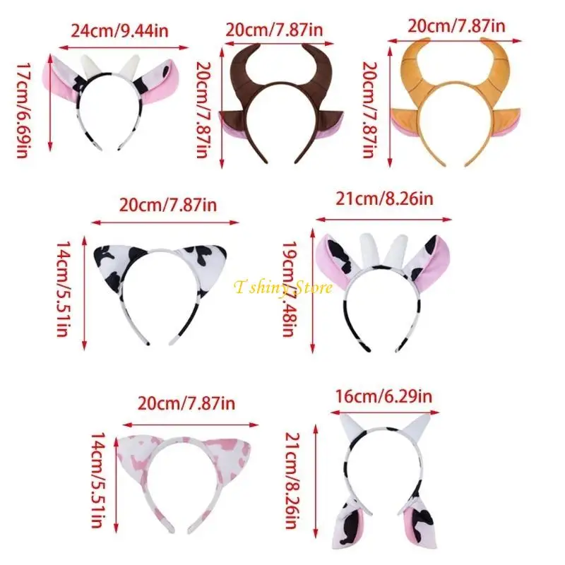 N58F Practical Cartoon Cow Horn Headband met zachte pluche geschikt voor verschillende leeftijden en hoofdmaten Kids Teen