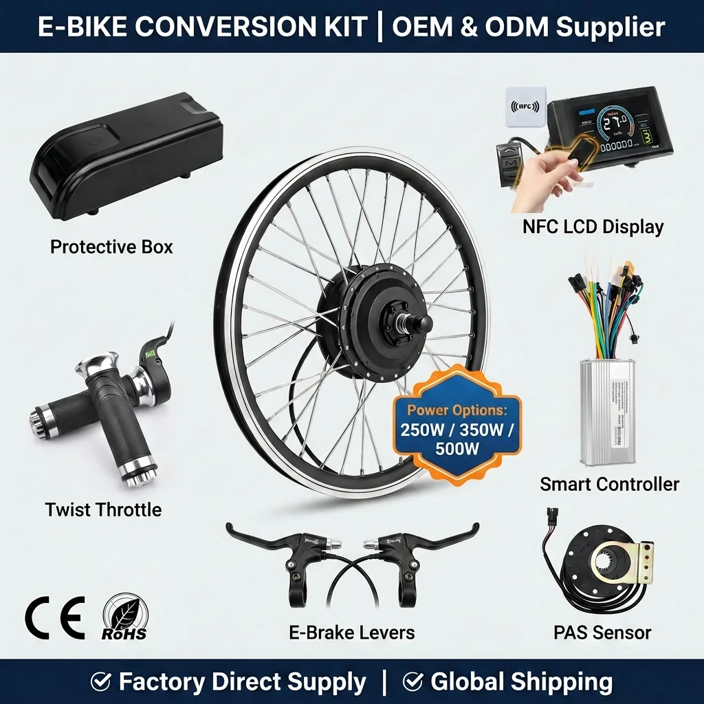 500W Elektrofahrrad-Umrüstsatz für Hinterrad und Vorderrad mit 350W 250W Motor und S966 NFC-Display